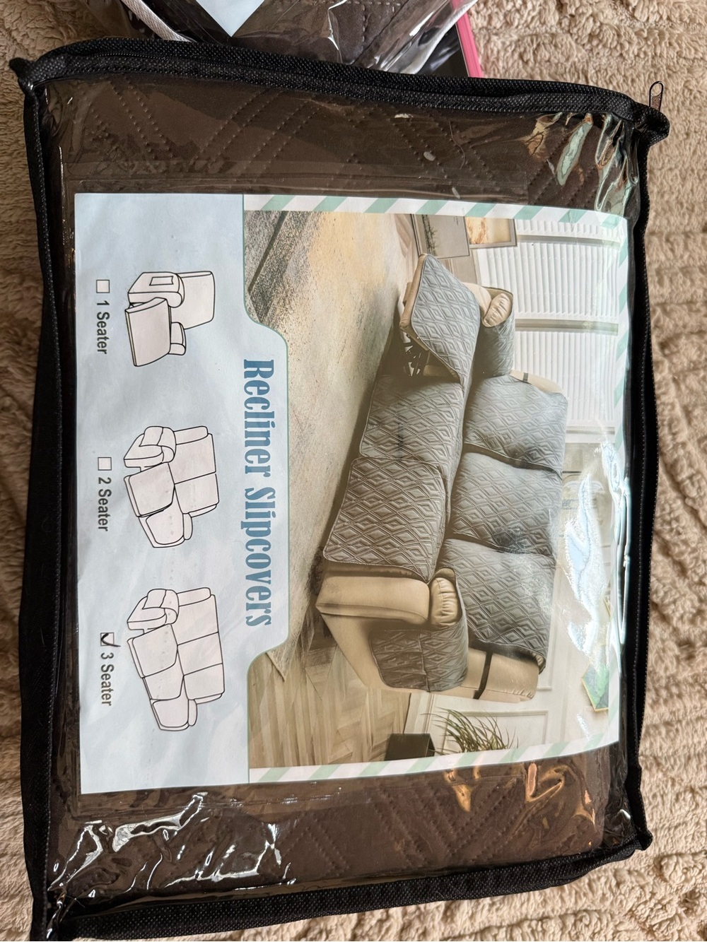 Quilted Brown 3-Seater Recliner Slipcover - Protective Sofa Cover